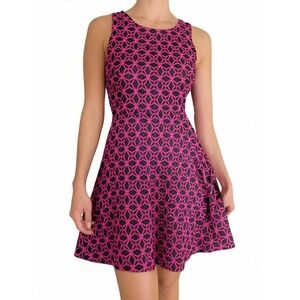 COLLECTIVE CONCEPTS Womens L Hot Pink‎ Black Geometric A-line Dress Sleeveless